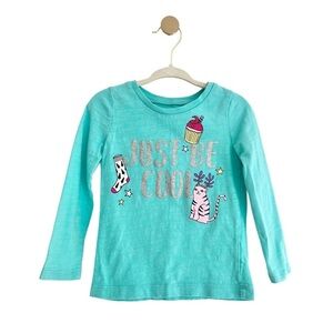 ⚡️4/$20⚡️Carter’s Winter Holiday Turquoise Kids Long Sleeve Graphic Tee Girl 2T
